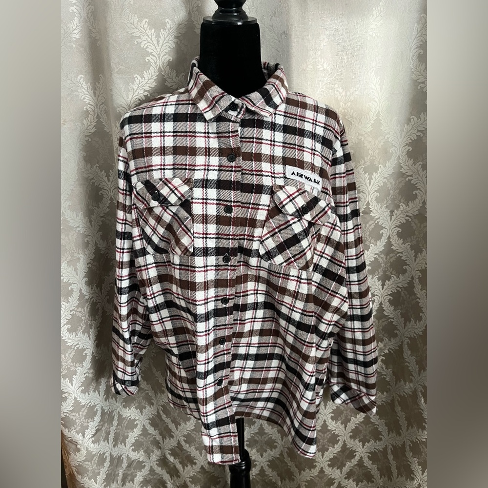 Airwalk Men's Casual Plaid Shirt - Black, White, Brown